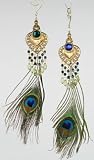 Green Medallion Peacock Feather Drop Christmas Ornament #58086-BW
