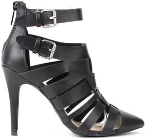 Breckelles Nataly-21 Pointy Toe Strappy Caged Ankle Buckle Pump