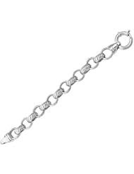 Silver 8" With Rhodium Finish 14.25mm Shiny Ridge Oval Cable Link Charm Bracelet With Spring Ring Clasp