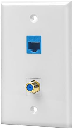 Smart Gala Stone-1 Port Cat6 Ethernet and 1 Port Gold-plated Cable TV Coax F type Wall Plate White
