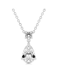 Alexander James White Gold Rhodium Bonded Chandelier Pendant With a Pear Cut Clear CZ Hanging From a Round Cut Clear CZ in Silvertone Chain Included