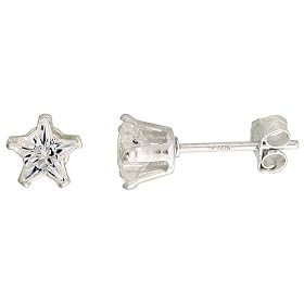 Sterling Silver 5 mm Star Shape CZ Stud Earrings