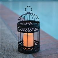 LED Candle with Black Damask Metal Bird Cage Design