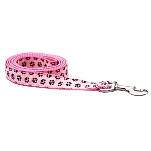 Large Pink/Chocolate Puppy Paws Dog Leash - Nylon Webbing: 1