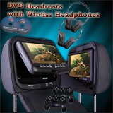 2 x 9 Car DVD Headrest Players with Swivel Screen & Wireless Headphones