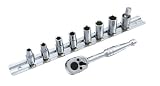 Pro-Auto 1/4"(6.35)DR. 9PC.ソケット&ラチェットハンガーセット(ミリ)6PT.UJ付 101-22M