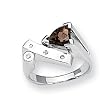 Smokey Quartz and Diamond Sterling Silver Ring (Sizes 6-8)