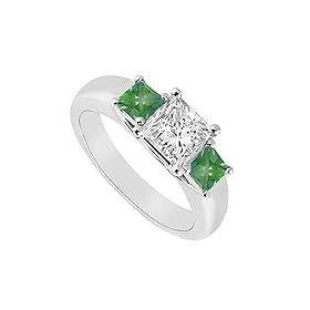 Buy Three Stone Diamond and Emerald Ring : 14K White Gold - 0.50 CT TGW by FineJewelryVault