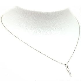 Italian Horn Charm 15mm & 18" Chain 14k White Gold