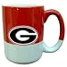 15 oz. 2-Tone Red/White Grande Coffee Mug with large handle. Colorful applique is approx 2 inches high.