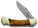 HEN & ROOSTER AND Burl Wood Damascus Lockback Pocket Knife Knives