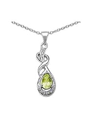 7x5mm 0.70 CT Pear Shape Peridot & Diamond Pendant In Sterling Silver with 18" Chain