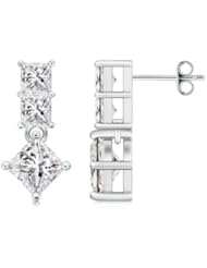 2.8 ct Three Stone Princess Diamond Drop Earrings