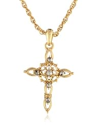 The Vatican Library Collection "Vatican Color Basics" Gold-Tone Marcasite Cross Necklace, 16"