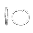 14K White Gold CZ In and Out Hoop Earrings - 1 Inch