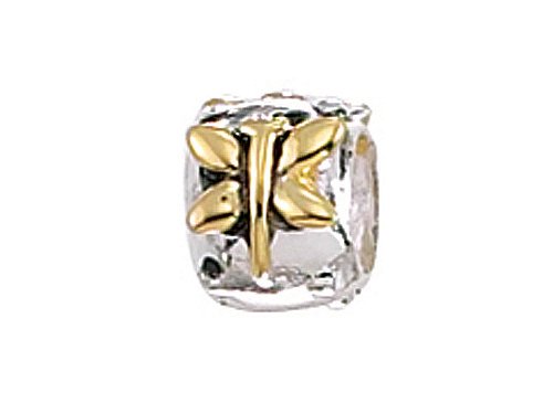 Zable(tm) Sterling Silver Gold Dragonfly Barrel Bead / Charm