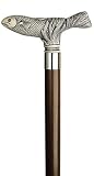 Walking Cane - Simulated antique scrimshaw Fish handle-made of polymer resin. Handle is set on 1 diameter hardwood shaft which tapers to 3/4. The shaft is 36 long with rubber tip. The shaft is available in walnut or black.