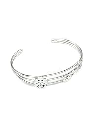 Platinum Plated 925 Sterling Silver Plum Flower Wire Bangle