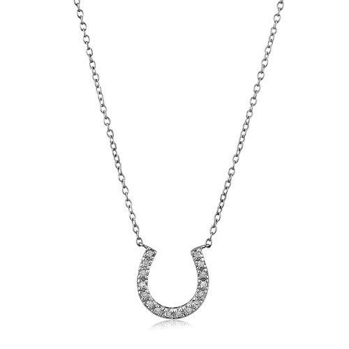 Horseshoe Sterling Silver Pendant Cubic Zirconia CZ Necklace - Ideal Gift For Mother, For Her, Birthday, Anniversary, Bridal, Wedding, Engagement