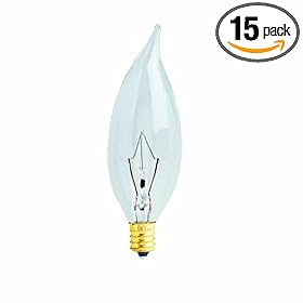 Feit Electric 25CFC 15-130 25-Watt Flame Tip Bulb with Chandelier Candelabra Base, Clear,... by Feit Electric