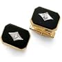 14K Gold Diamond and Onyx Cuff Links