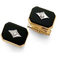 14K Gold Diamond and Onyx Cuff Links by 