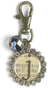 Monarch Inspirations Antiqued Initial J Keychain with Bead Charm M-RK-J