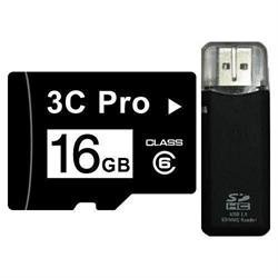 3C Pro 16GB 16G microSD microSDHC Memory Card Class 6 with SD Adapter and USB Card Reader - 3C_TF16G_C6R3 - Bulk