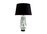 Hand Painted Porcelain Green Scenic Tapered Vase Lamp With Black Shade. A38-30BL.