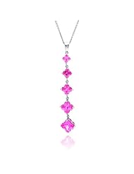 Beautiful .925 Silver CZ 5 Pink Flowers Hanging Necklace, Includes 18 Rolo Chain, Comes with a Free Gift Box and Pouch.
