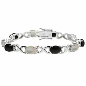 Sterling Silver Genuine Mother of Pearl and Onyx X and Oval Bracelet by 