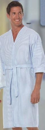 Fashion Seal - Seersucker Collarless Robe Blue Stripe - Medium - Blue