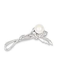 Sterling Silver Imitation Pearl and CZ Pin 50mmx25mm