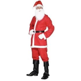 FATHER CHRISTMAS / SANTA RED SUIT HAT BELT MENS XMAS COSTUME