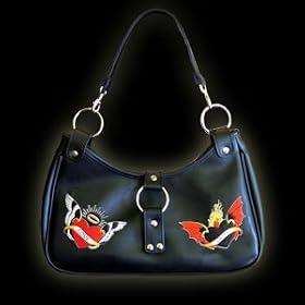 Black Vinyl "Love and Hate" Tattoo Style Purse
