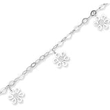 14k White Gold Flower Power Fashion Ankle Bracelet