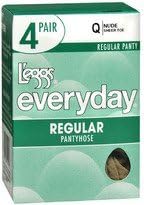 L'Eggs Everyday, Regular Pantyhose, 4 Pair In One Box, Size Q, Nude, Sheer Toe (Package May Vary) Pack of 3