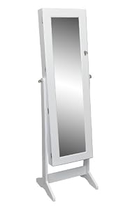 Miroir sur pied armoire à bijoux et accessoires blanche sur pied