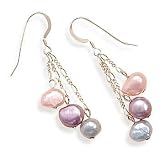 Three strand Pink/Purple/Blue Cultured Frewshwater Pearl Earrings