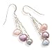Three strand Pink/Purple/Blue Cultured Frewshwater Pearl Earrings