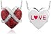 Sterling Silver Red Heart White Diamond Pendant LOVE (HI,I,.13carat)