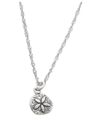 Sterling Silver Small Tiny One Sided Sand Dollar Charm with Thin Singapore Necklace