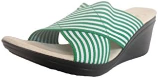 Charleston Shoe Co. Womens Green/White Stripes Lower Bay Elastic Wedge Sandal Size 9