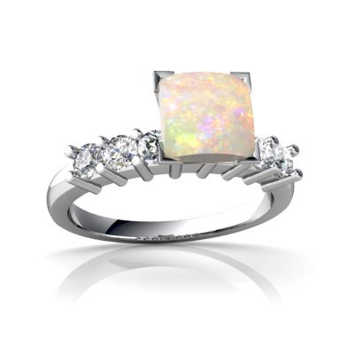 14K White Gold Square Genuine Opal Engagement Ring Size 5.5