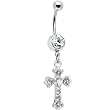 Crystalline Gem Ornate Cross Belly Ring