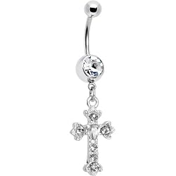 Crystalline Gem Ornate Cross Belly Ring