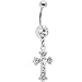 Crystalline Gem Ornate Cross Belly Ring