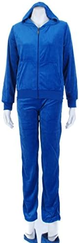 Velour Track Suit with Zipper Hoodie and Elastic Tie-waist Sweat Pant