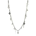 Long Cross Charm Necklace - Silvertone