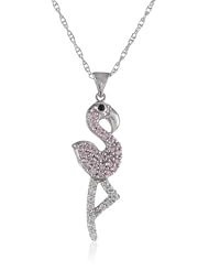 Sterling Silver Pink, Black and White Cubic Zirconia Flamingo Pendant Necklace, 18"